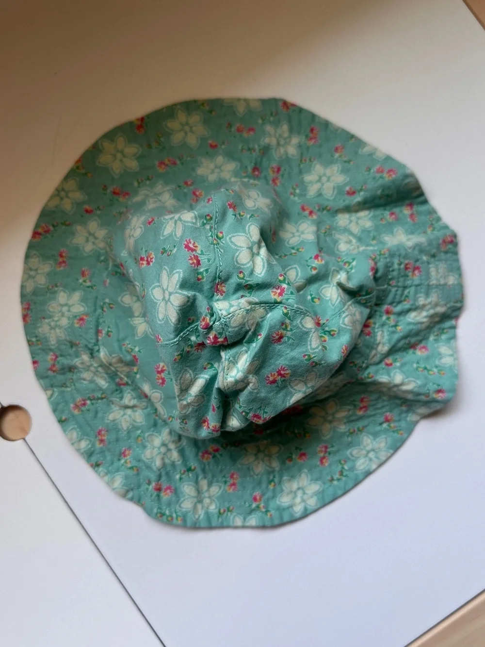 April Cornell Green Floral Cotton Bubble Romper with Sun Hat 6-12m